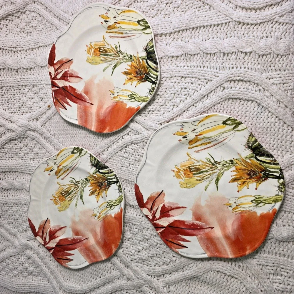 Anthropologie Salad Plates Meadowsweet Face to‎ Sun Floral Cactus Set of 3 8.5